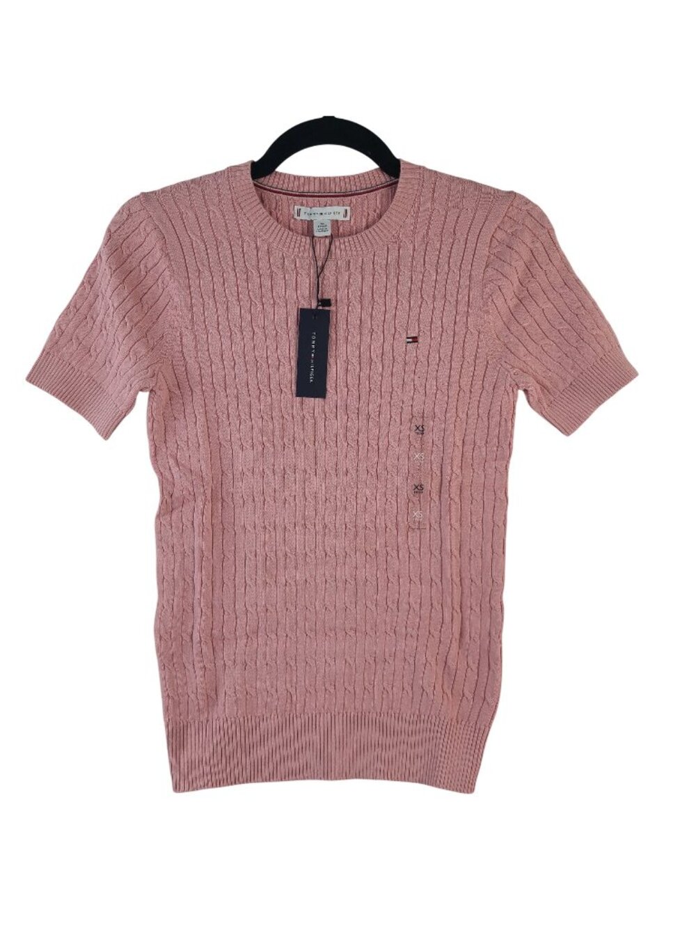 NEW Tommy Hilfiger Women's Pink Cable Knit Short Sleeve Sweater Sz XS